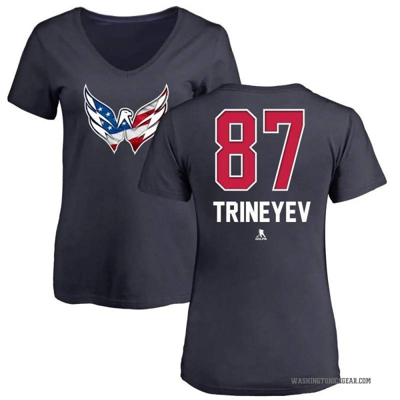 Bogdan Trineyev Women's Navy Washington Capitals Name and Number Banner Wave V-Neck T-Shirt -