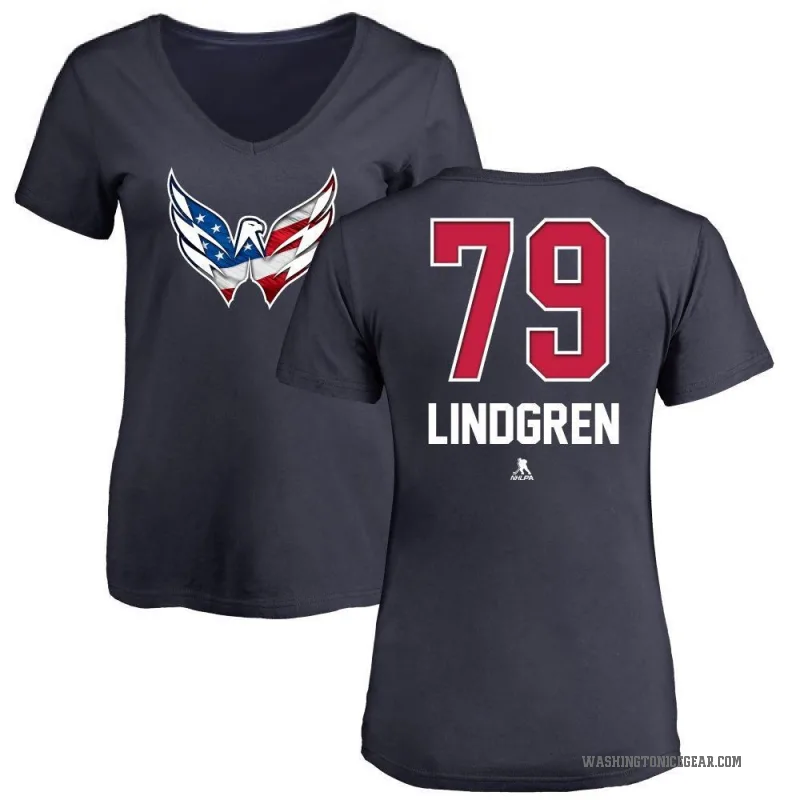 Charlie Lindgren Women's Navy Washington Capitals Name and Number Banner Wave V-Neck T-Shirt -