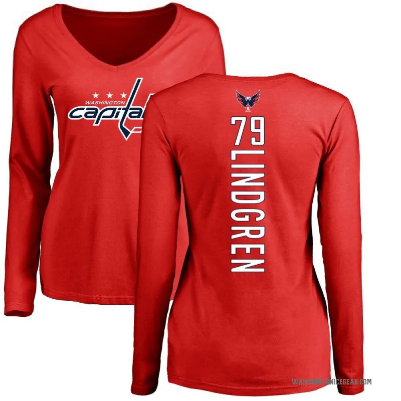 Charlie Lindgren Women's Red Washington Capitals Backer Long Sleeve T-Shirt -