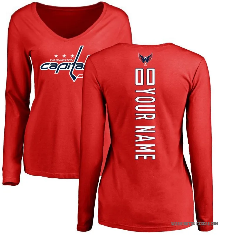 Custom Women's Red Washington Capitals Backer Long Sleeve T-Shirt -