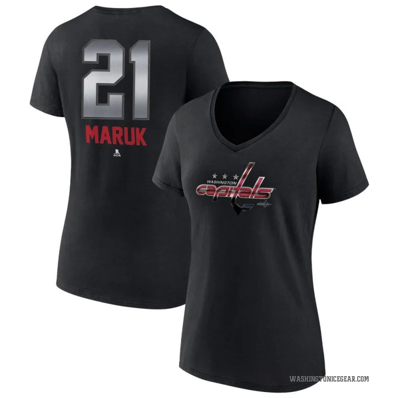 Dennis Maruk Women's Black Washington Capitals Midnight Mascot Logo V-Neck T-Shirt