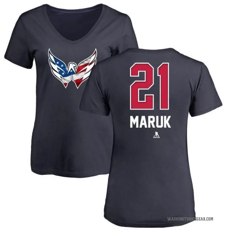 Dennis Maruk Women's Navy Washington Capitals Name and Number Banner Wave V-Neck T-Shirt -