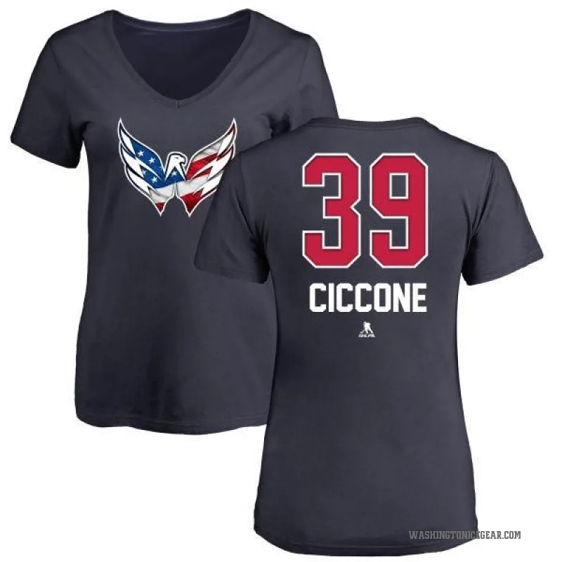 Enrico Ciccone Women's Navy Washington Capitals Name and Number Banner Wave V-Neck T-Shirt -