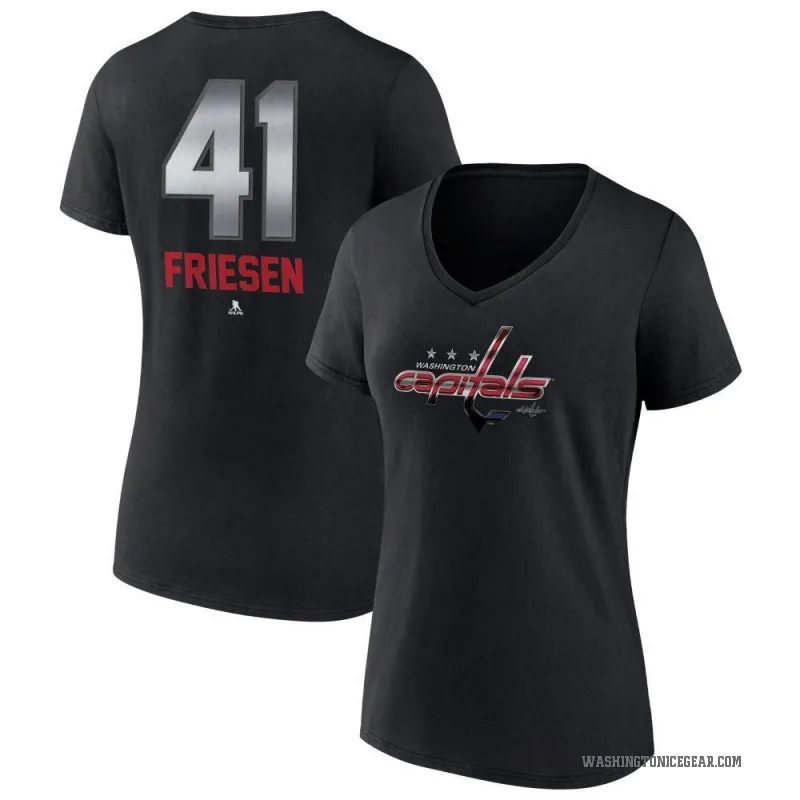 Jeff Friesen Women's Black Washington Capitals Midnight Mascot Logo V-Neck T-Shirt