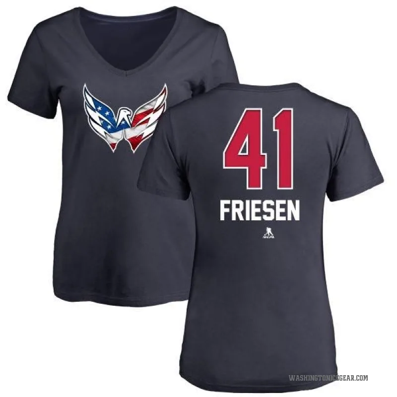 Jeff Friesen Women's Navy Washington Capitals Name and Number Banner Wave V-Neck T-Shirt -
