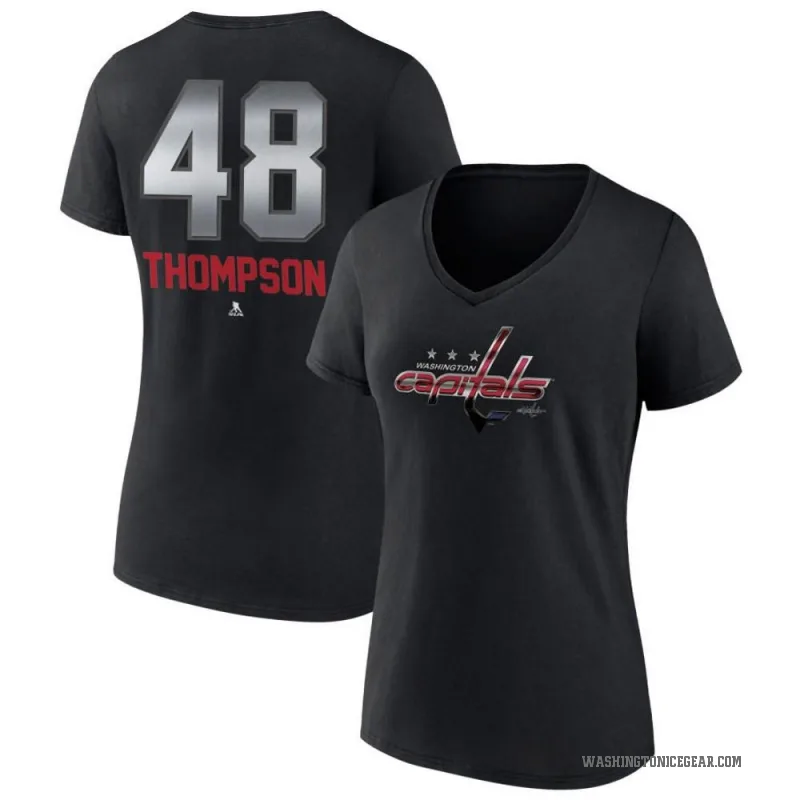Logan Thompson Women's Black Washington Capitals Midnight Mascot Logo V-Neck T-Shirt