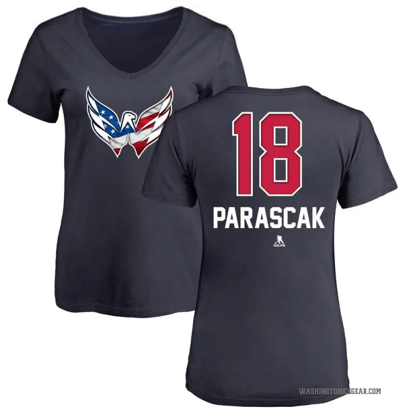 Terik Parascak Women's Navy Washington Capitals Name and Number Banner Wave V-Neck T-Shirt -