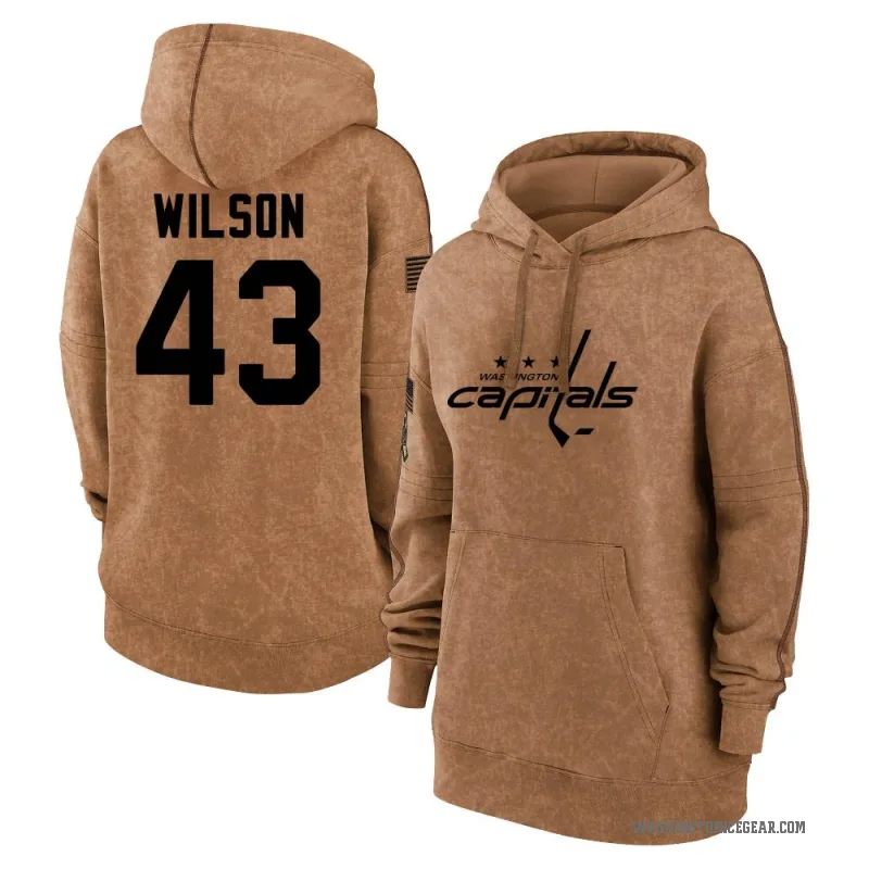 Tom Wilson Women's Brown Washington Capitals 2023 Salute to Service Pullover Hoodie